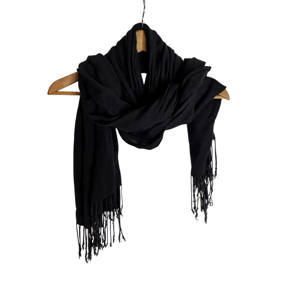 Chic Black Pashmina Fringe Scarf | Classic Wrap